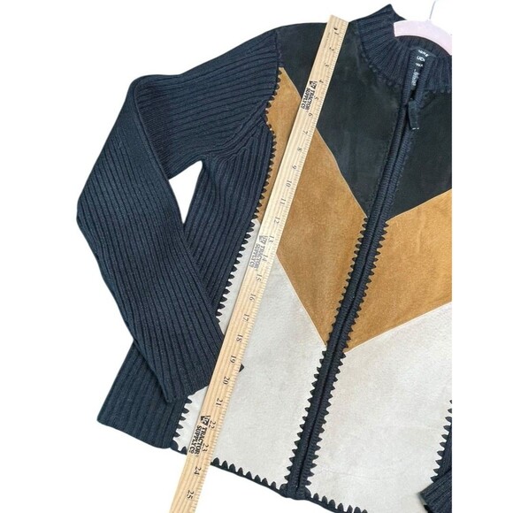 Designers Studio Originals Jacket Women's M Brown  Knit Patchwork 70s Retro Boho - Picture 6 of 8